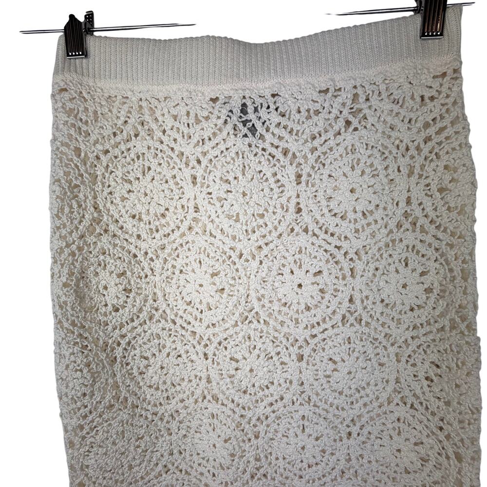 J.Crew Crochet Sweater Skirt Womens XS Ivory Cream Knit Midi Fitted Boho Coastal - Picture 3 of 6